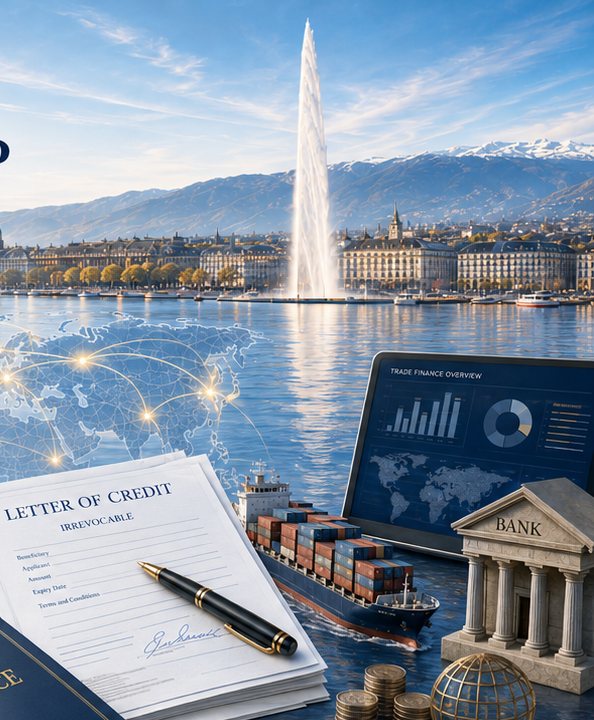 Geneva waterfront and container vessel, the setting of Tradco Global Group's trading desk